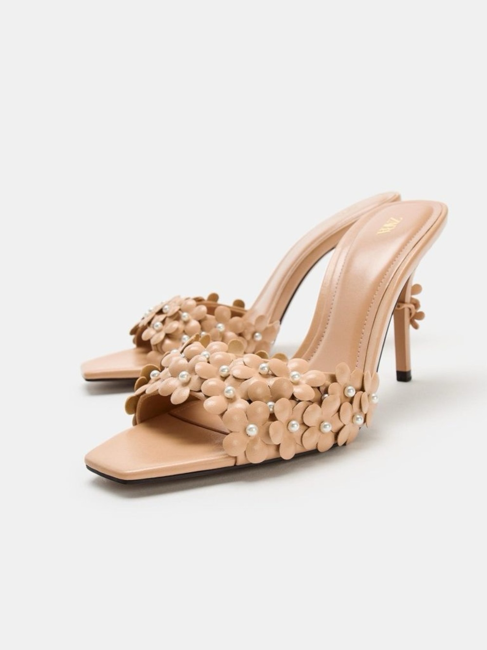 Zara Blush Floral Pearl Slide Heels